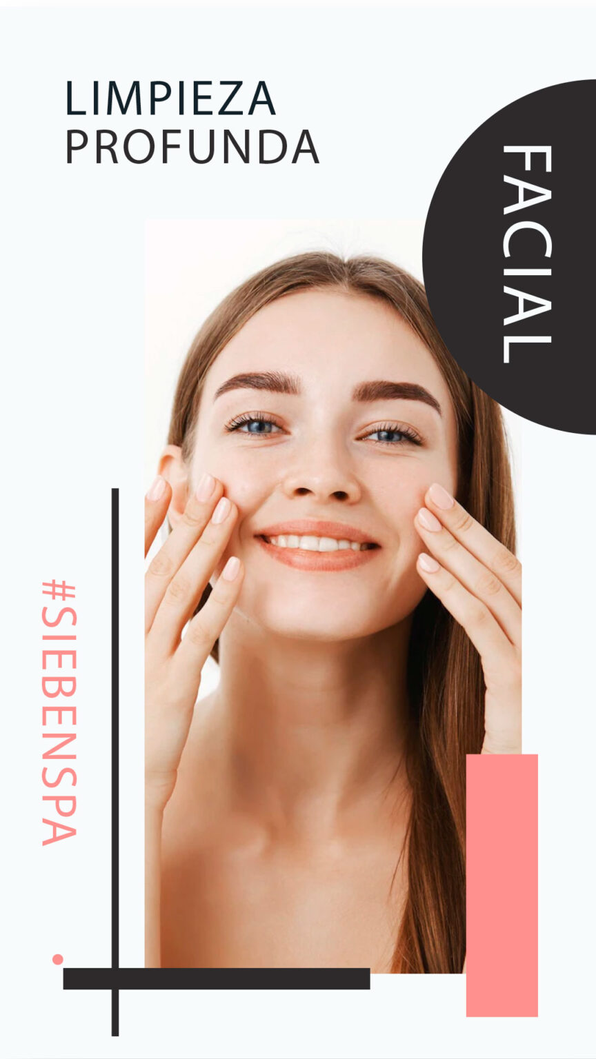 Una bella Mujer observa la suavidad y frescura de su rostro después de recibir un tratamiento facial en Sieben Spa